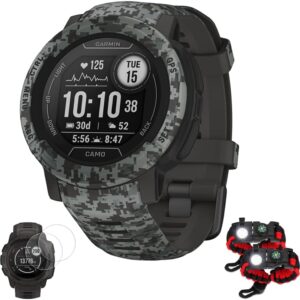 Garmin 010-02626-13 Instinct 2 Camo Edition GPS Smartwatch/Fitness Tracker, Graphite Camo Bundle with Deco Essentials 2X Tactical Emergency Paracord Multipurpose Bracelet and 2X...