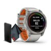 Garmin Fenix 7X Pro Sapphire Solar Edition 51 MM Titanium with Fog Gray/Ember Orange Band GPS Smartwatch Built-in Flashlight and Power Sapphire Solar Charging Lens and Advanced...