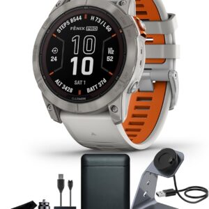 Garmin Fenix 7X Pro Sapphire Solar Edition, 51mm, Fog Gray/Ember Orange | Multisport GPS Smartwatch, Built-in Flashlight, Solar Charging Capability, Heart Rate Montior with...