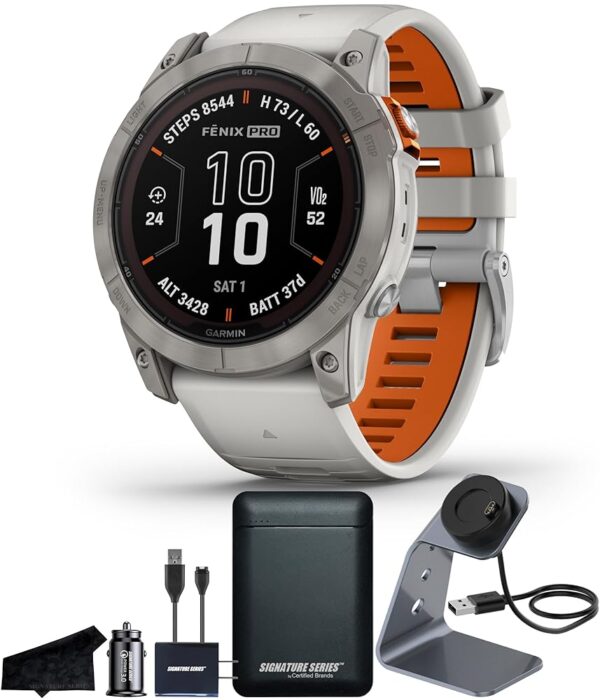 Garmin Fenix 7X Pro Sapphire Solar Edition, 51mm, Fog Gray/Ember Orange | Multisport GPS Smartwatch, Built-in Flashlight, Solar Charging Capability, Heart Rate Montior with...