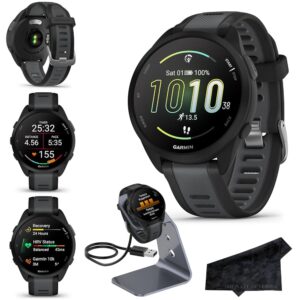 Garmin Forerunner 165 GPS Running Smartwatch, Black/Slate Gray | Advanced Health and Fitness Insights, Sleep Coach, Training Plans, Garmin Pay | Signature Series Charging Stand...