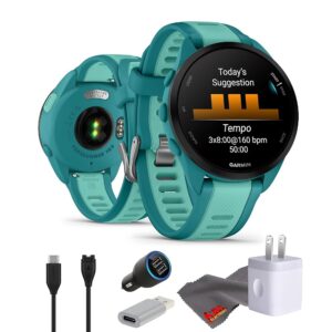 Garmin Forerunner 165 Music GPS Running Smartwatch, Fitness Tracker Smart Watch for Men and Women Bundle with Accessories - Turquoise/Aqua