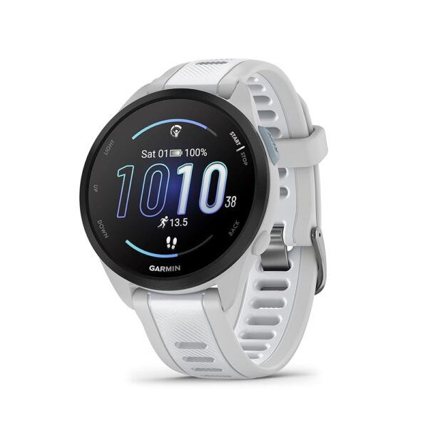 Garmin Forerunner 165 Music, Running Smartwatch, Colorful AMOLED Display, Training Metrics and Recovery Insights, Music on Your Wrist, Whitestone