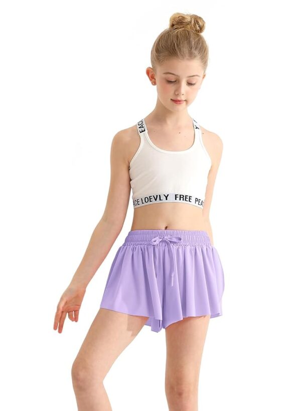 Girls Athletic Flowy Shorts with Spandex Liner 2-in-1 Kids Butterfly Short for Running,Sports,Fitness,Tennis