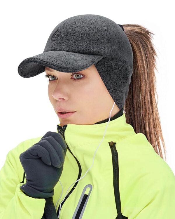 Gisdanchz Women's Winter Reflective Stretchy Ponytail Hat with Drop Down Ear Flap