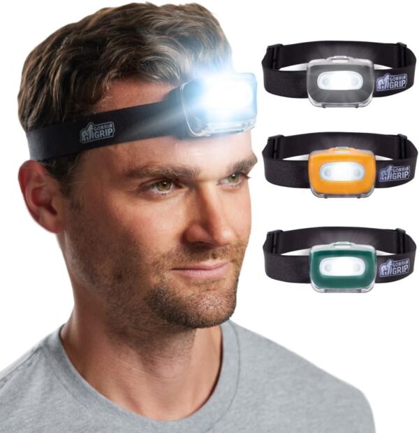 Gorilla Grip Ultra Bright High Lumens LED Head Lamp, 7 Light Modes Water Resistant IPX4 Headlamp, Adjustable Headband, Battery Powered Outdoor Running, Camping Forehead...