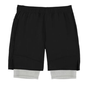 Haloumoning Boys 2 in 1 Basketball Shorts Kids Athletic Running Gym Shorts with Compression Liner 4-14 Years