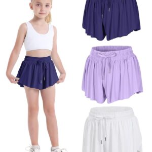 HASMES Girls Butterfly Shorts Teen Flowy Athletic Shorts for Running Dance Cheer 5-14Y