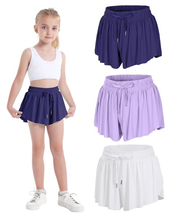 HASMES Girls Butterfly Shorts Teen Flowy Athletic Shorts for Running Dance Cheer 5-14Y