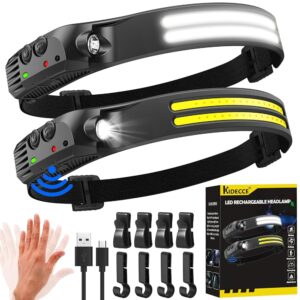 Headlamp Rechargeable,2 Pack 230° Wide Beam Head Lamp,2000 Lumen Super Bright LED Headlamp with Motion Sensor,Waterproof 0.14lb Lightweight Head Lights for Forehead Hiking...