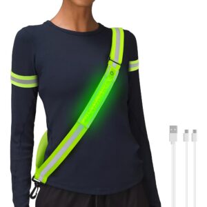 HENMI LED Night Running Gear Reflective Sash with Two Arm Reflective Tapes Adjustable Length for Running Cycling Walking