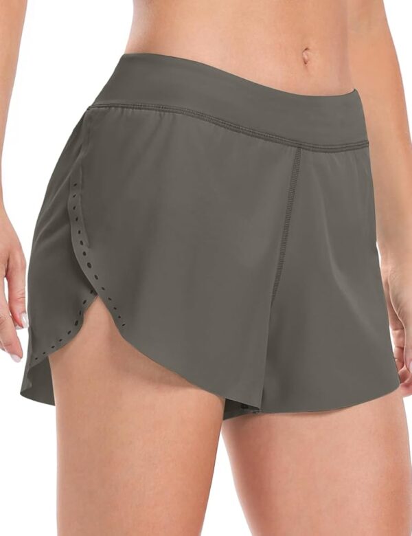 HeyNuts My Pace Running Shorts for Women, Mid Waisted Reflective Athletic Shorts Lined Workout Shorts 3"