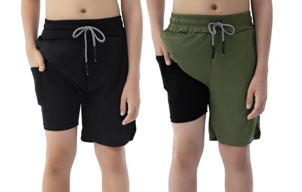 IRELIA 2 Pack Boys 2 in 1 Running Shorts Kids Box Brief Liner Compression Active Sports Shorts