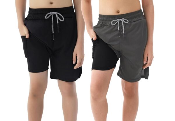 IRELIA 2 Pack Boys 2 in 1 Running Shorts Kids Box Brief Liner Compression Active Sports Shorts