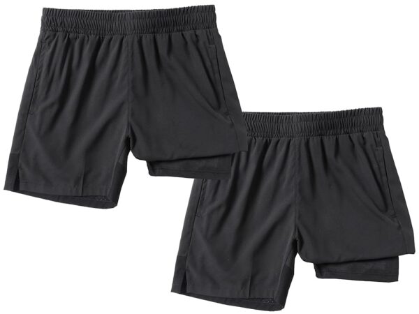 IRELIA 2 Pack Boys Box Brief Liner Compression Zipper Pocket Shorts Kids Quick Dry Active Sports Shorts with Reflective Strip