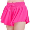 JOCMIC Girls Flowy Shorts, 2 in 1 Preppy Butterfly Shorts with Spandex Liner for Cheer Athletic Gym Teens Casual Clothes