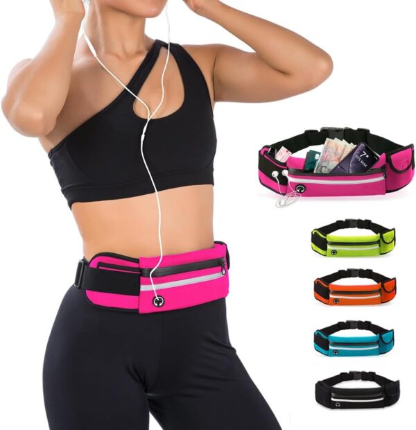 Jueachy Running Belts for Women Waterproof Fanny Pack Running Waist Pouch Phone holder Adjustable Sports Money Belt with Headphone Port