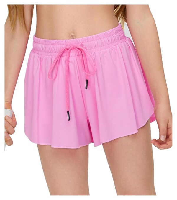 Kids Girls Athletic Flowy Shorts for Running Sports Fitness Active Workout Youth Butterfly Elastic Waist Skirts Shorts