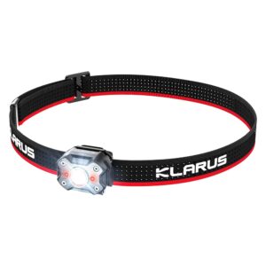 KLARUS HM3 670 Lumens Headlamp Main Light + Warning Red Light, 180°Adjustable Shoulder Lamp and Clip Light, Suitable for Camping, Fishing, Dog Walking, Home Use