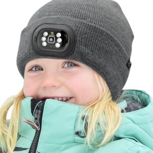 LED Beanie with Light, 3 Adjustable Modes Headlamp Beanie Hat, Removable Rechargeable USB with Night Strobing for Outdoor Running, Camping, Hiking, Fishing, for Kids