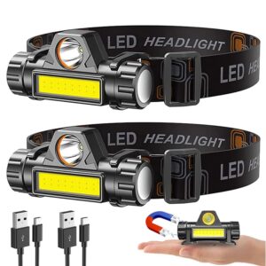 LED Headlamp Flashlight, Ultra Light Bright LED Rechargeable Headlight with Magnetic Base,2 Pack Waterproof Head Lamp,Lightweight Headlight Head Torch, for Outdoor Camping...