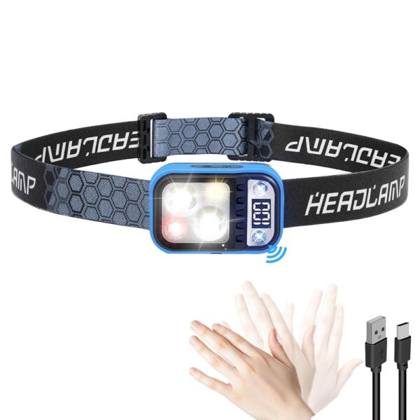 LED Headlamp Rechargeable with LCD Display 1500lm Head Lamp Super Bright 3 Color White&Red&Warm with Motion Sensor 1.7oz Lightweight Waterproof Headlights,5 Mode for Outdoor...