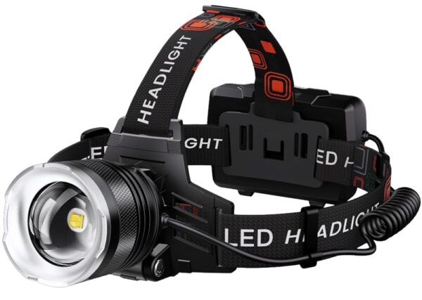 LED Rechargeable Headlamp, 900000 Lumens Super Bright with 5 Modes & IPX7 Level Waterproof USB Rechargeable Zoom Headlamp, 90° Adjustable for Outdoor Camping, Running, Cycling,...