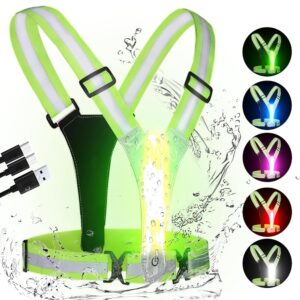 LED Reflective Running Vest, 3rd Generation Running Gear, 5 Lights Colors High Visibility Running Vest Rechargeable for Night Running Walking Cycling, Safty Running Vests for...