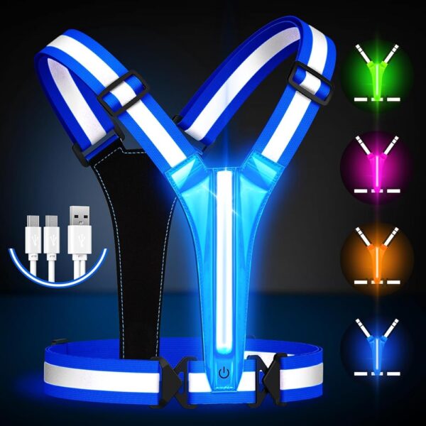 LED Reflective Running Vest Gear,Light Up Vest Runners Night Walking USB Rechargeable,Up to 11hrs Light with Adjustable Waist/Shoulder for Women Men Kids