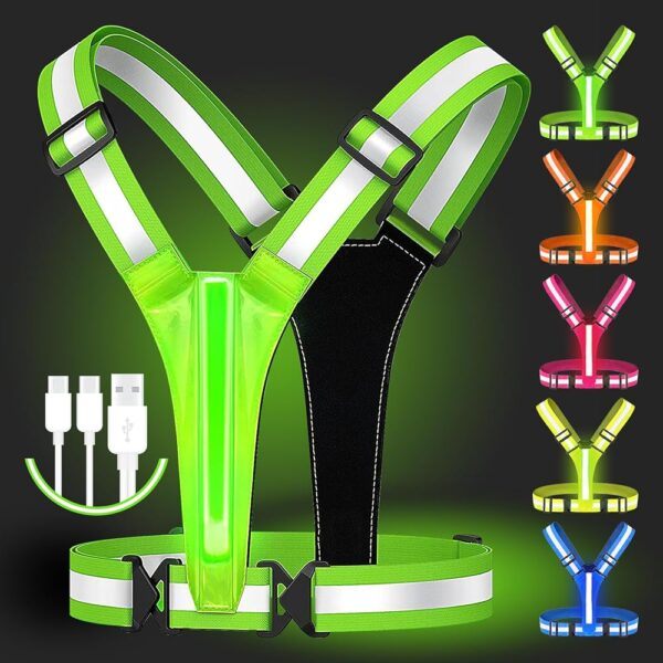 Led Reflective Vest Running Gear,USB Rechargeable Light Up High Visibility Running Vest,6-11hrs Light with Adjustable Waist/Shoulder for Runners Walkers