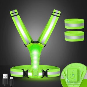 LED Reflective Vest USB Rechargeable Running Gear Night Light up Vest Safety Gear Adjustable Elastic Size Night Running LED VES for Men/Women/Child