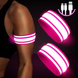 Light Up LED Armband for Running Walking at Night,Reflective Arm Bands for Runners,Rechargeable Jogging Lights,High Visibility Night Running Safety Gear Adjustable Running Women...