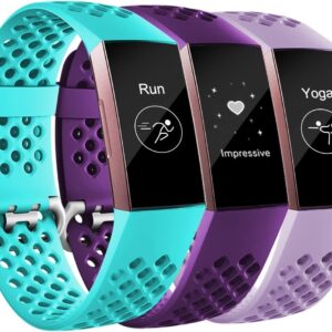 Maledan Bands Compatible with Fitbit Charge 3/ Charge 4 Women Men, Breathable Sport Band Replacement Wristbands with Air Holes for Charge 4/ Charge 3/ Charge 3 SE Fitness...