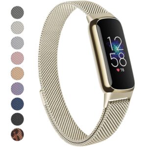 Meliya Metal Band Compatible with Fitbit Luxe Bands Women Men, 2 Pack Stainless Steel Mesh Loop Adjustable Wristband Replacement Strap for Fitbit Luxe Fitness Tracker