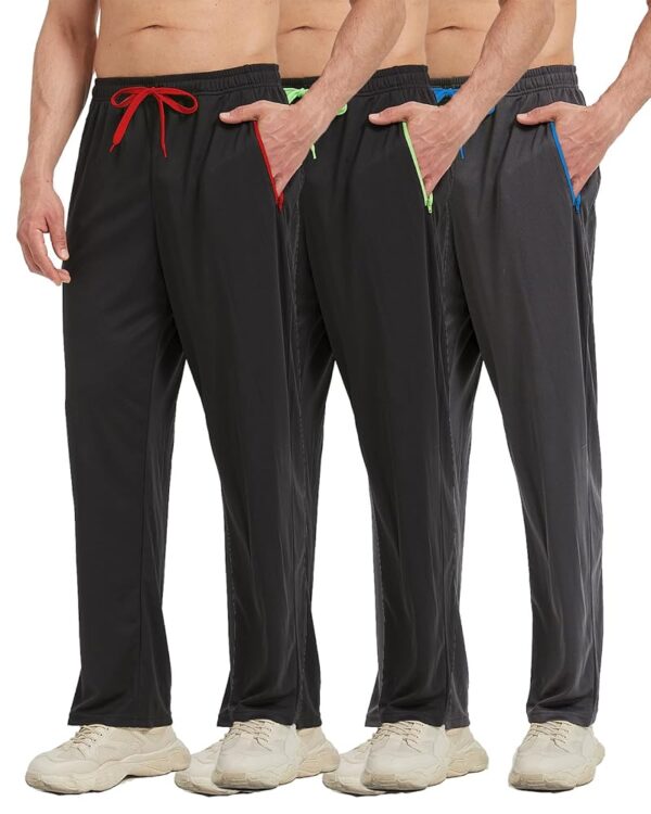 Men’s Athletic Pants with Zipper Pockets Open Bottom Lightweight Sweatpants, for Workout, Running, Gym, Training