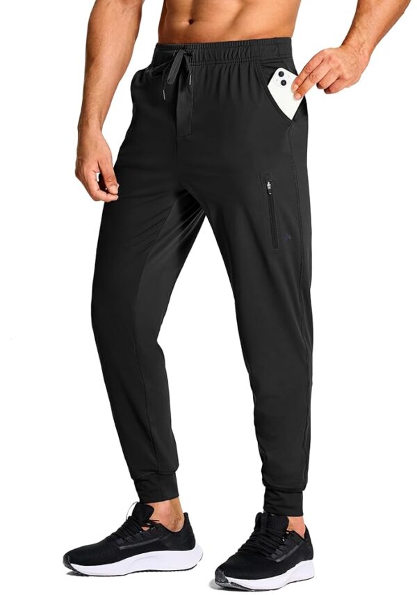 Men's Athletic Joggers Stretch Sweatpants with Zipper Pockets Running Workout Gym Track Golf Pants for Men