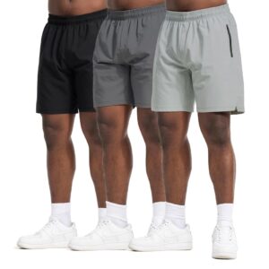 Mens Running Athletic Shorts 3 Pack Dry Fit Gym Workout Shorts with Zipper Pockets Drawstring Basketball Short