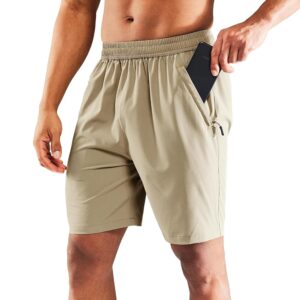 MIER Men's Quick Dry Running Shorts with Zipper Pocket, Elastic Waist Athletic Workout Exercise Fitness Shorts, 7 Inch