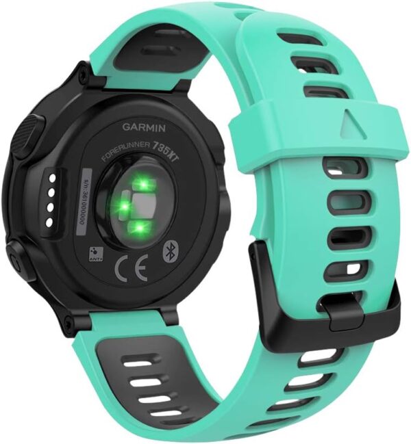 MoKo Soft Silicone Watch Band Compatible with Garmin Forerunner 735XT/220/230/235/235 Lite/620/630/Approach S20/S6/S5,Adjustable Replacement Sport Strap - Mint Green & Black