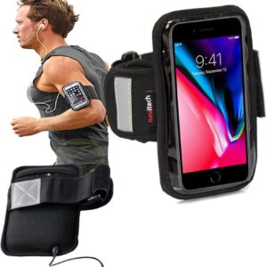 Navitech Black/Silver Neoprene Water Resistant Sports Gym, Jogging/Running Armband Case with Compatible with The Larger Smart Phones (4.0") Such As: Kubik Edge ll/Kubik...