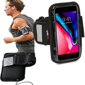 Navitech Black/Silver Neoprene Water Resistant Sports Gym, Jogging/Running Armband Case with Light Reflection Strip Compatible with The HTC Chacha, HTC Salsa, HTC Gratia, HTC...