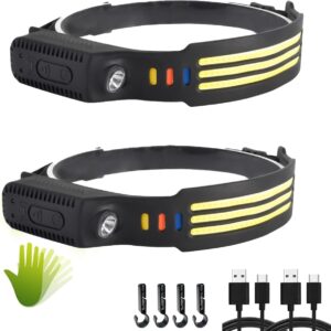 New Upgrade Running Headlamp Rechargeable 2 Pack, 270°Extra Wide Beam Head Lamp LED,9 Mode Head Lights for Forehead, Waterproof Headlamps for Adults Hiking Camping Gear, CB-812-3