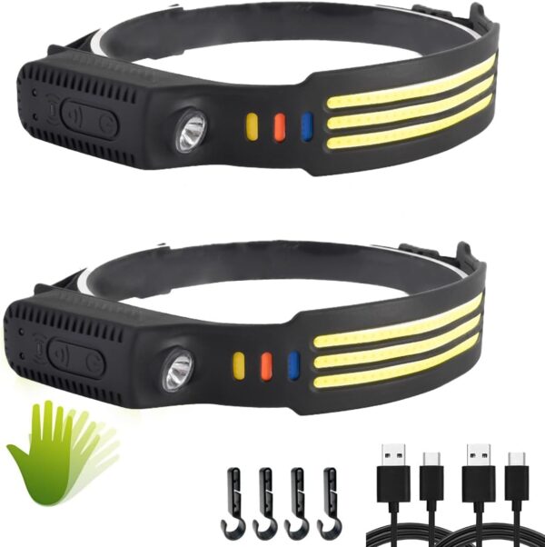 New Upgrade Running Headlamp Rechargeable 2 Pack, 270°Extra Wide Beam Head Lamp LED,9 Mode Head Lights for Forehead, Waterproof Headlamps for Adults Hiking Camping Gear, CB-812-3