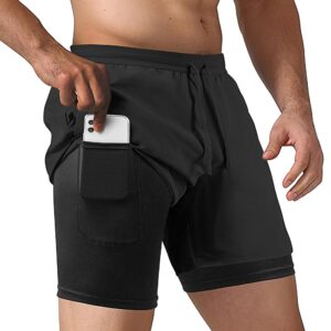 NIMOJIRO Men's 2 in 1 Running Shorts Workout Athletic Training Gym Outdoor Sports Shorts