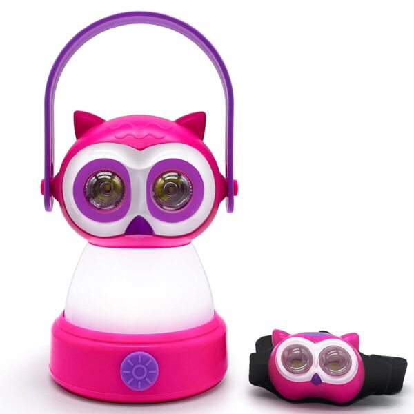 Outdoor Equipment LED Camping Lantern & Headlamp Set for Kids, FANT.LUX Battery Powered Night Light for Emergency, Hurricane, Lightweight Tent Lamp (Pink Owl Set)