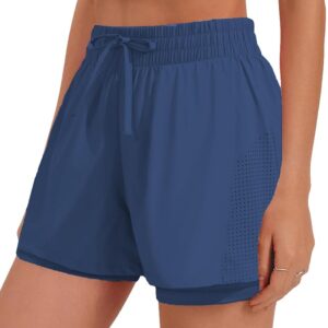 PINSPARK Athletic Shorts for Women 2 in 1 Workout Shorts High Waisted Running Shorts Gym Quick Dry Shorts with Pockets