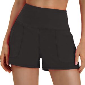 PINSPARK Workout Shorts Women Wide Leg Athletic Shorts High Waisted Yoga Shorts Tummy Control Gym Short with Pockets