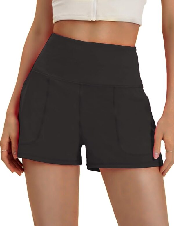 PINSPARK Workout Shorts Women Wide Leg Athletic Shorts High Waisted Yoga Shorts Tummy Control Gym Short with Pockets