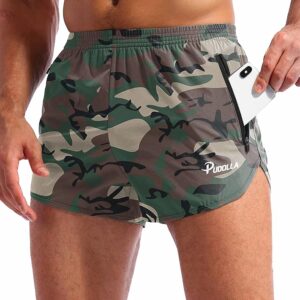 Pudolla Men’s Running Shorts 3 Inch Quick Dry Gym Athletic Workout Shorts for Men with Zipper Pockets