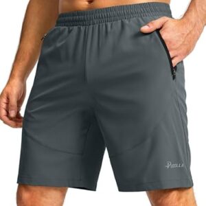 Pudolla Men's Workout Shorts 9" Lightweight Athletic Gym Shorts for Men Running Exercise Casual with Zipper Pockets